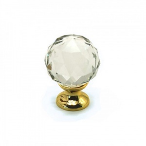 Ручка-кнопка Crystal 22012.00.44S стекло (гранка), золото, D30,Metakor