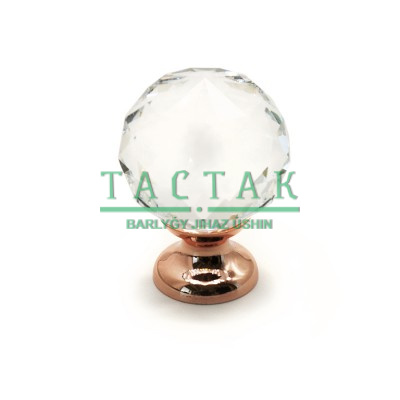 Ручка-кнопка Crystal 22012.00.34S стекло (гранка), полиров. медь, D30, Metakor
