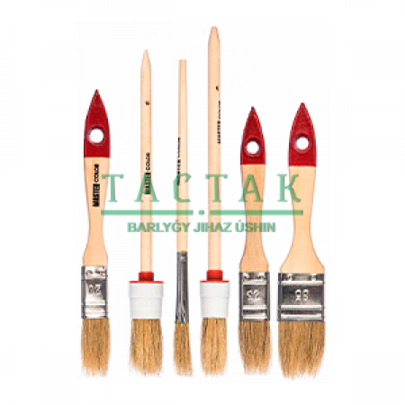 Набор из 6 кистей с деревянными ручками: флейц.кисть 20 мм, 3 мм (55% топс); круглая кисть d20 мм